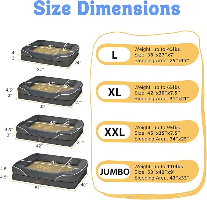 Large Orthopedic Dog Bed Washable - XL Dog Couch Sofa - Four Sides Dogs Beds Waterproof Non-Slip for Large Sized Dogs