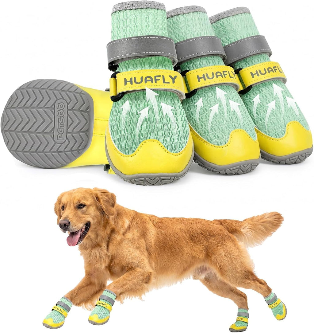 Huafly Dog Shoes for Large Medium Small Dogs,Adjustable Reflective Mesh Breathable Boots & Paw Protectors for Hot Pavement Summer,Anti-Slip Booties for Hard Floors Walking Running Hiking (Size 6)