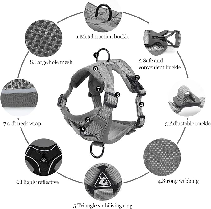 Wanheart cat Chest Harness and Leash, Anti-Escape Adjustable Soft mesh cat Leash and Chest Harness Set for All Types of Cats cat Vests (Grey, 6.6-9.9lb)