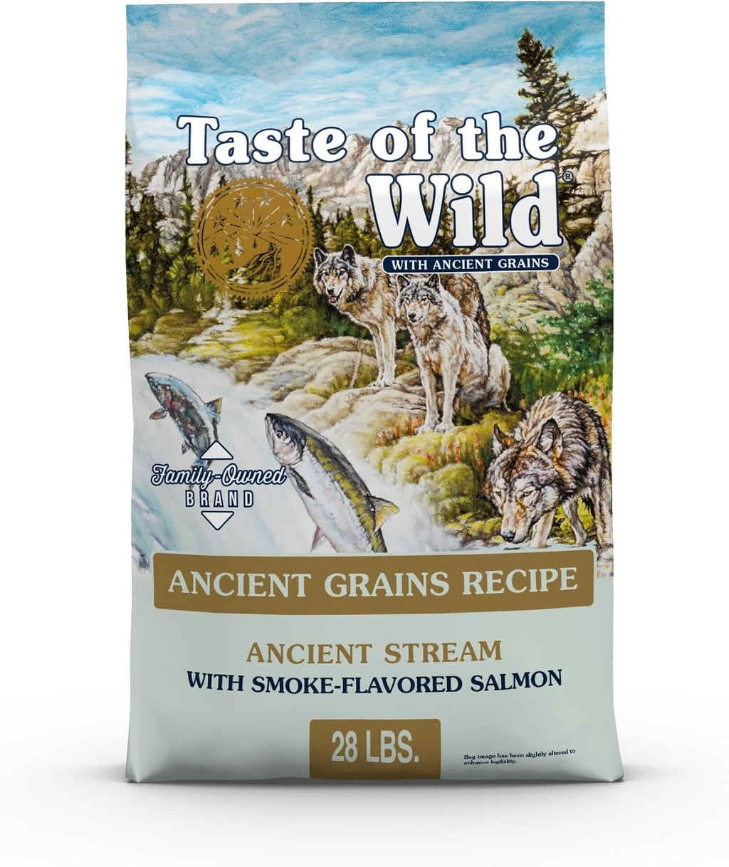 Taste of the Wild Ancient Stream Dry Dog Food, Smoke-Flavored Salmon, 28lb | Puppy, Adult & Senior Dogs | High Protein | Real Salmon & Ancient Grains | Nutrient Dense to Help Support Peak Health