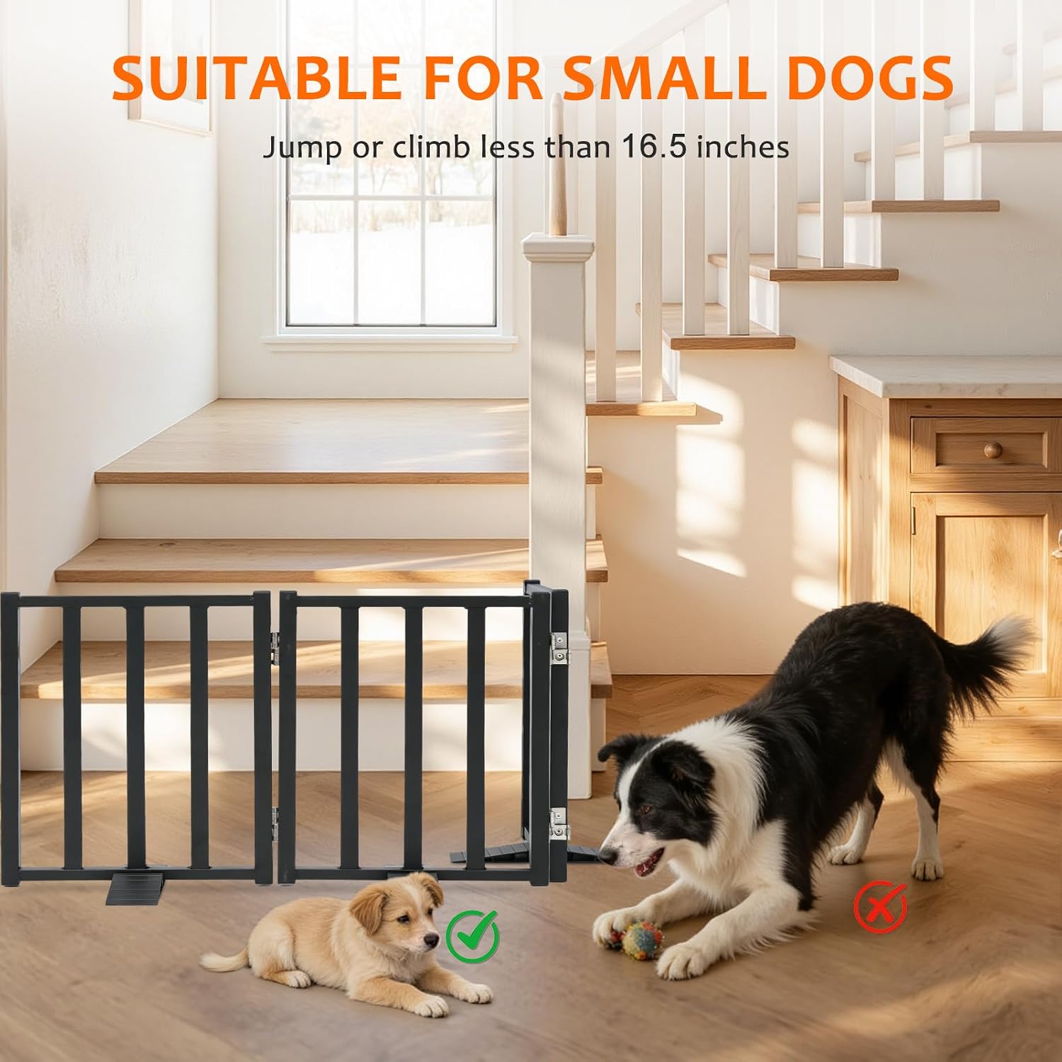 Snagle Paw Freestanding Short Dog Gate, 16.5" Tall, 3-Panel, Black | Up to 36 in wide, foldable, easy step-over, stable feet, for small dogs, doorways, stairs and kitchens