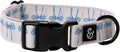 Lucy & Co. Dog Collar - Durable Lightweight Designer Collar for Pets - Adjustable Metal Safety Buckel - Small - White with Blue Bows