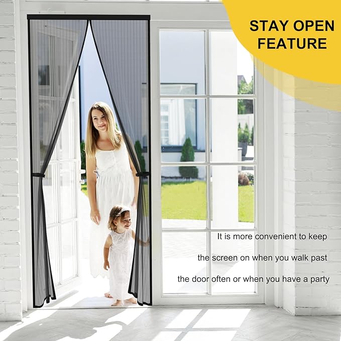 Magnetic Screen Door - Fits Door Opening 36 x 82 in, Actual Screen Size 38"x83", Hands Free Mesh Partition,Heavy Duty Curtain Keeps Bugs Out, Frame Hook & Loop, Pet and Kid Friendly