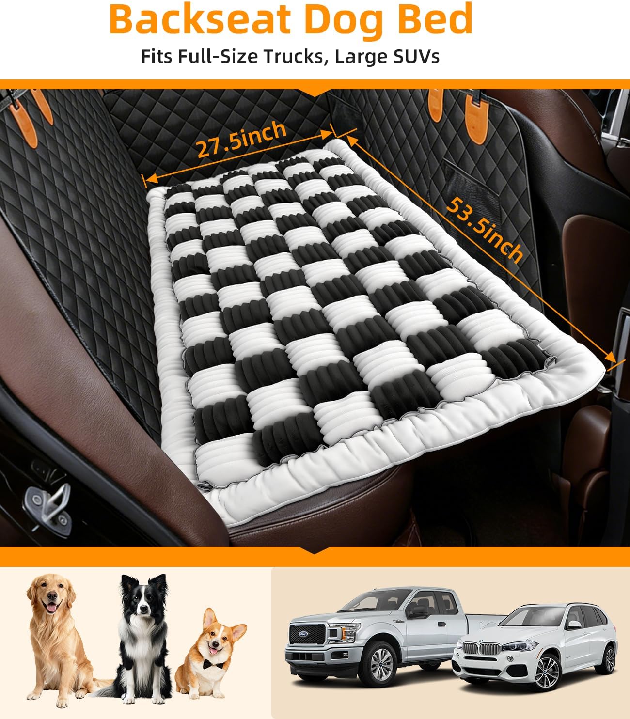 Dog Car Bed, Non-Slip Dog Seat Cover | Universal Back Seat Protector | Premium Chenille Comfort, Scratch Resistant, Silicone Backing & Machine Washable, Fits Most Cars, Trucks & SUVs