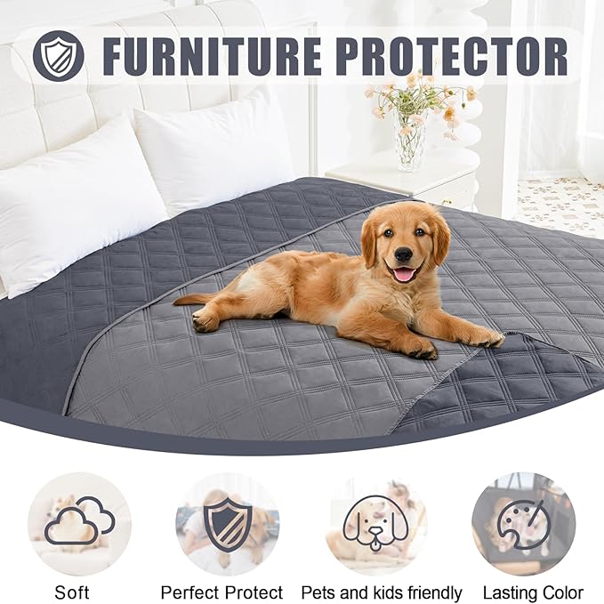 Smiry Waterproof Dog Bed Cover Blanket 40x80, Soft Reversible Pet Blanket, Washable Leakproof Cats Dogs Couch Cover for Sofa, Couch, Furniture, Grey/Dark Grey