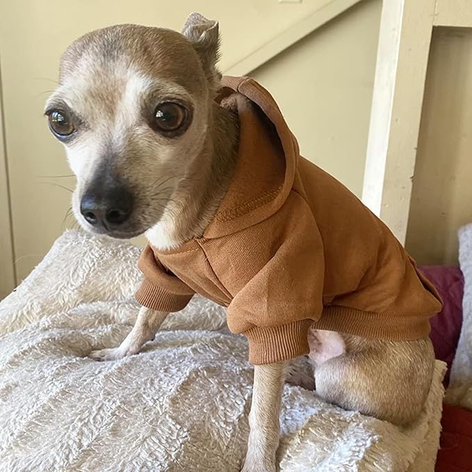 Jecikelon Winter Dog Hoodie Sweatshirts with Pockets Warm Dog Clothes for Small Dogs Chihuahua Coat Clothing Puppy Cat Custume (Coffee, Large)