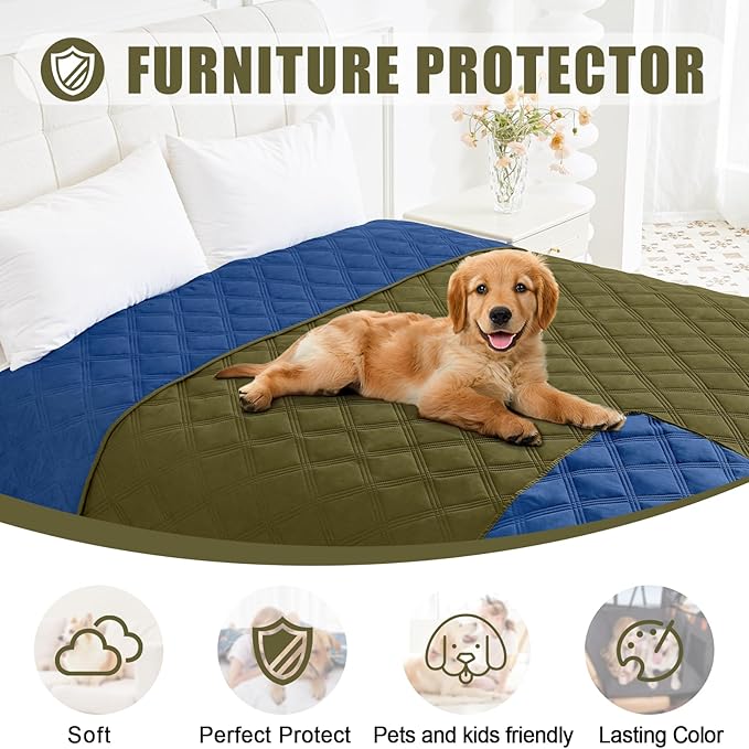 Smiry Waterproof Dog Bed Cover Blanket 30x53, Soft Reversible Pet Blanket, Washable Leakproof Cats Dogs Couch Cover for Sofa, Couch, Furniture, Green/Navy