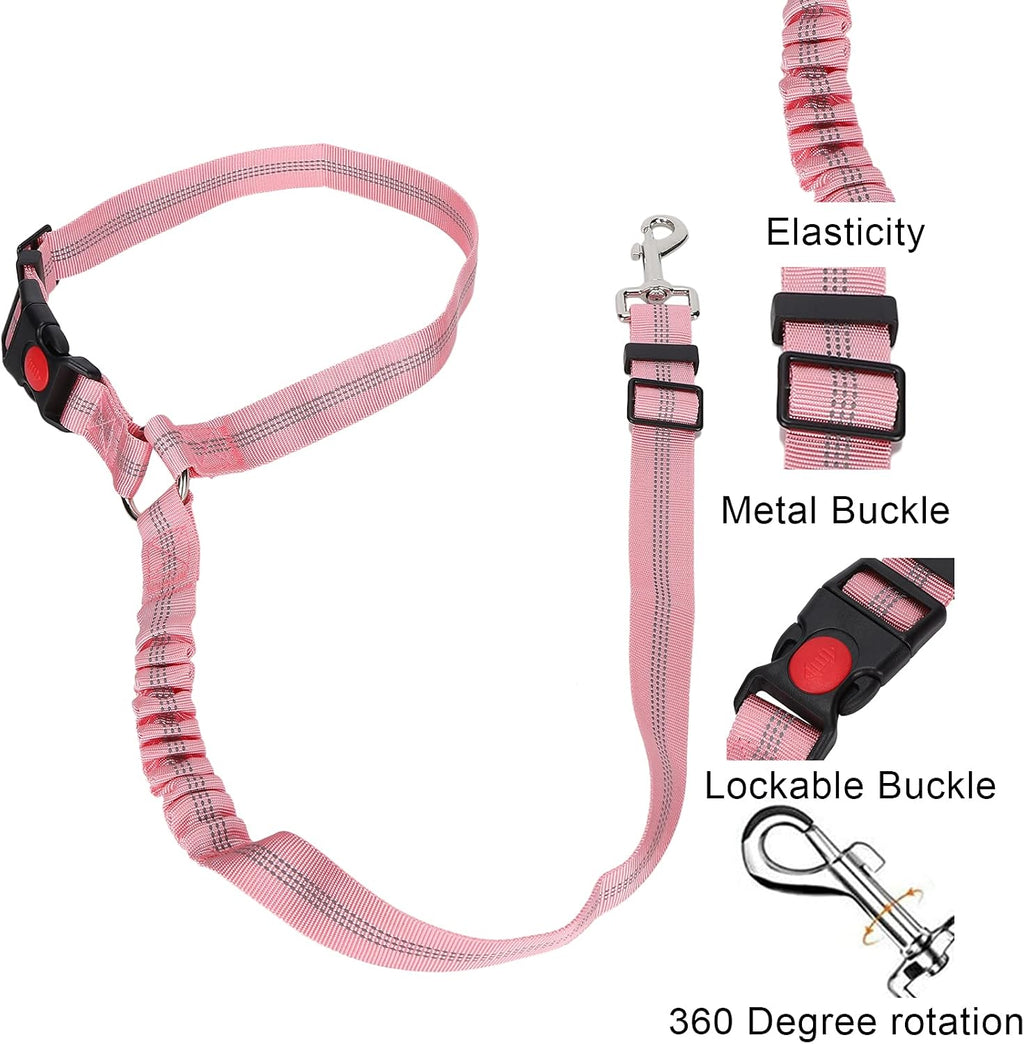 SUNGOOYUE Dog Seat Belt Reflective Nylon Adjustable Pet Car Restraint 72 to 84cm with Headrest Strap Collar 45 to 65cm for Travel Walking Dogs of Different Sizes (Pink)