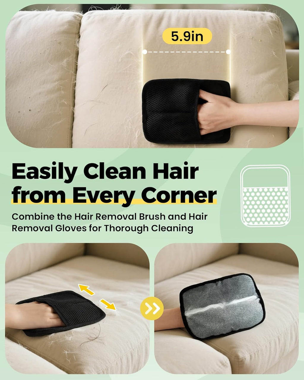 Carpet Rake for Pet Hair Removal Tool - 4 in 1 Pet Hair Remover Kit for Dog Cat Fur Remover, Contain 60" Adjustable Rubber Broom, Glove, Magic Brush and Scraper for Furniture,Short Pile Carpets, Mats