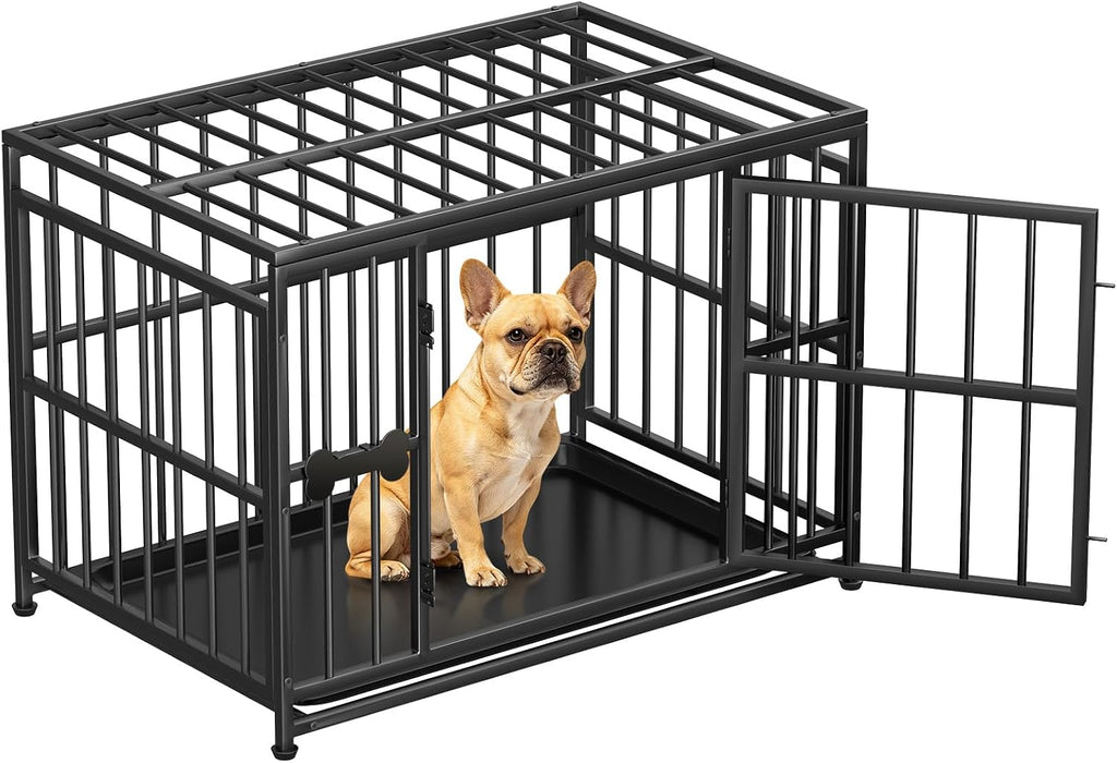 Pawaboo 38 Inch Heavy Duty Dog Crate, with Removable Tray, Escape Proof | Dog Kennel, 0.5 Inch Iron Tube Thickened Dogs Crate for Medium and Small Dogs, Easy to Clean, Black