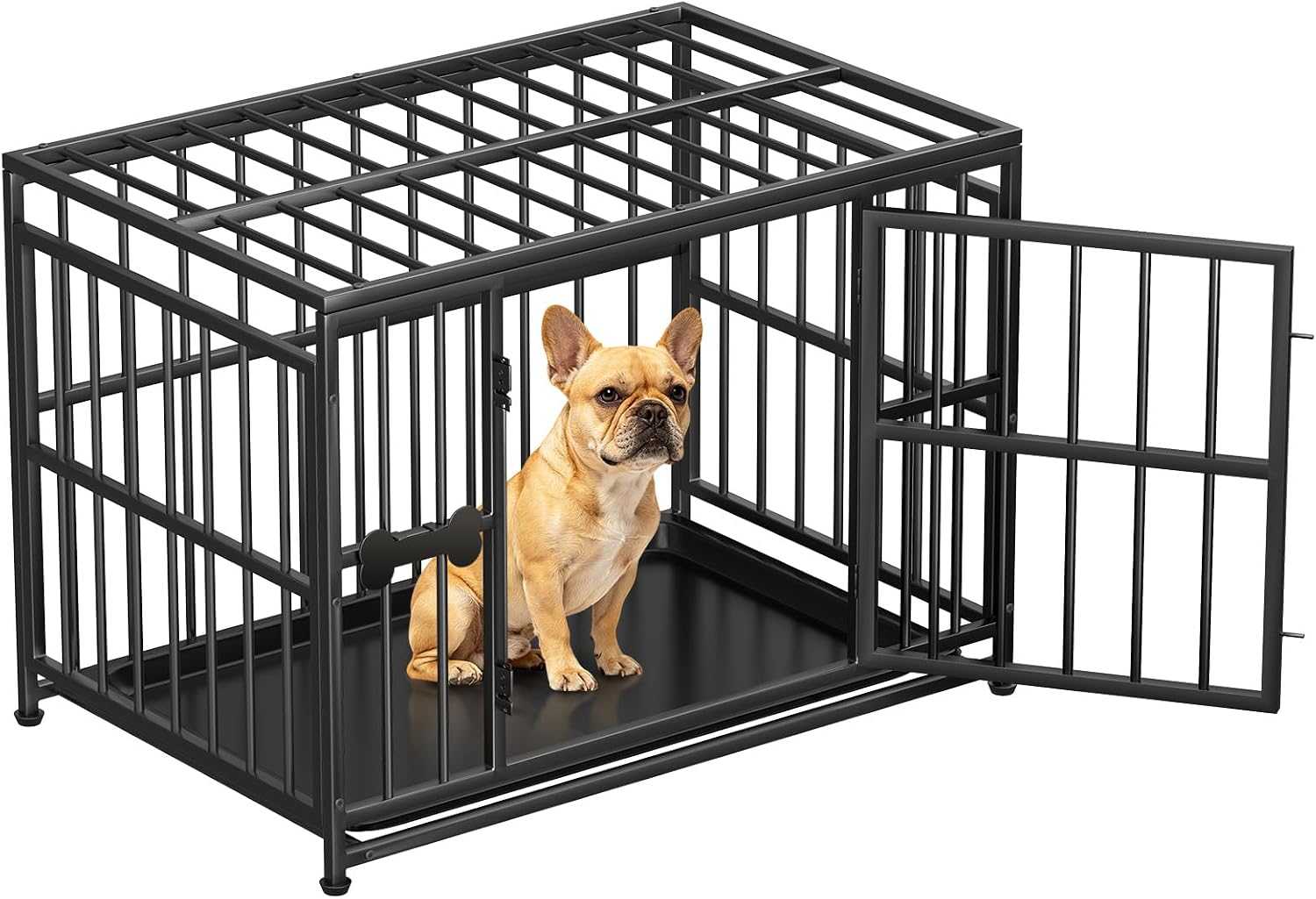 Pawaboo 38 Inch Heavy Duty Dog Crate, with Removable Tray, Escape Proof | Dog Kennel, 0.5 Inch Iron Tube Thickened Dogs Crate for Medium and Small Dogs, Easy to Clean, Black