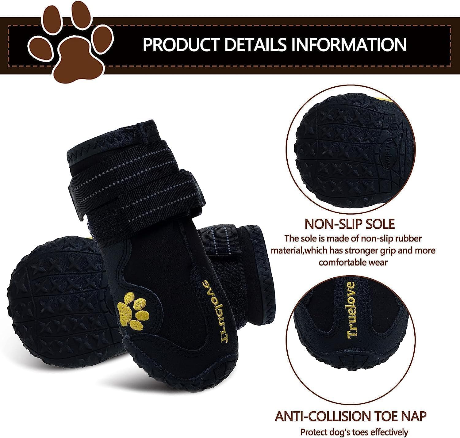 Dog Shoes for Large Dogs, Dog Shoes for Hot Pavement, Hiking Walking, Anti-Slip Rugged Sole,Waterproof Dog Booties for Outdoor Rain Days, All Weather Dog Boots & Paw Protectors (Black)