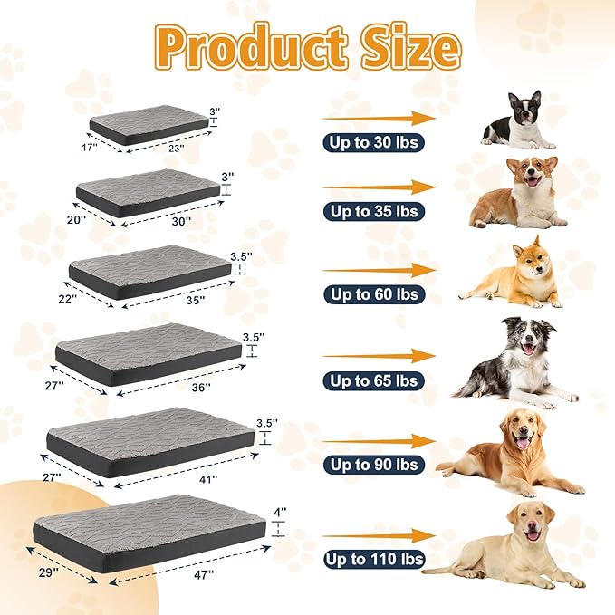 Orthopedic Dog Beds for Medium Dogs – Waterproof Plush Pet Mattress with Removable Washable Cover, Non-Slip Bottom, Memory Foam Dog Bed for Crate, 30x20 Inch, Grey