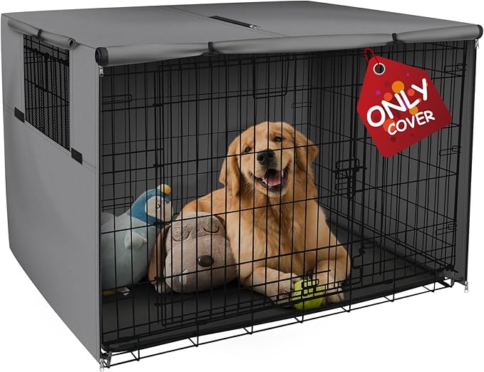 Explore Land Dog Crate Cover Heavy Duty Polyester Pet Kennel Sunshade Universal Fit for 30 inches Wire Cage (Grey)