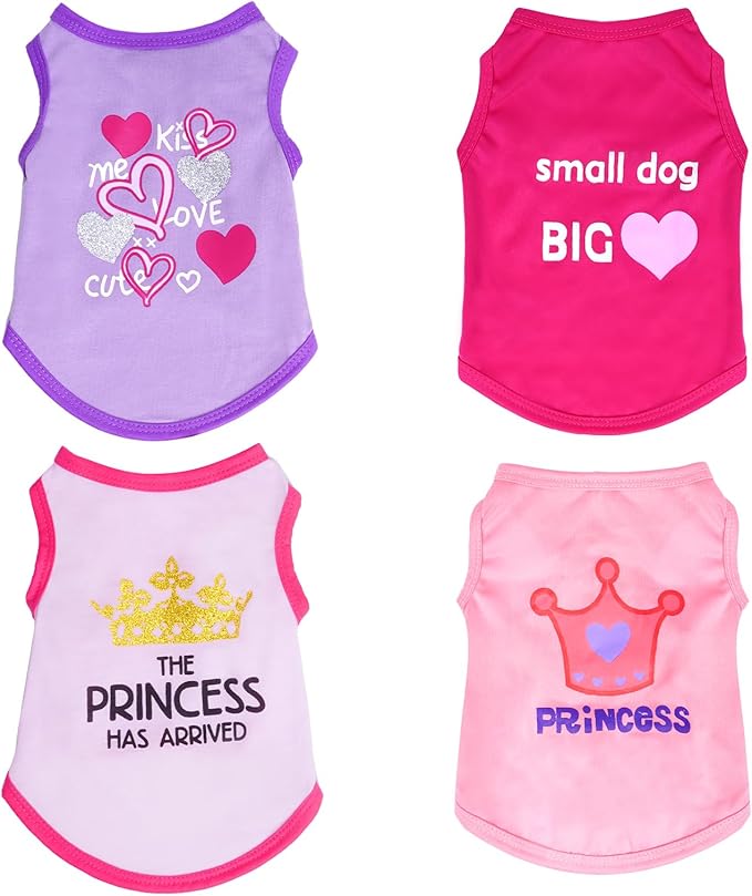 4 Pack Dog Shirts Summer Printed Puppy Clothes Cute Sleeveless Pet T Shirts Dog Clothes for Small Medium Dogs Cats Girl(M)