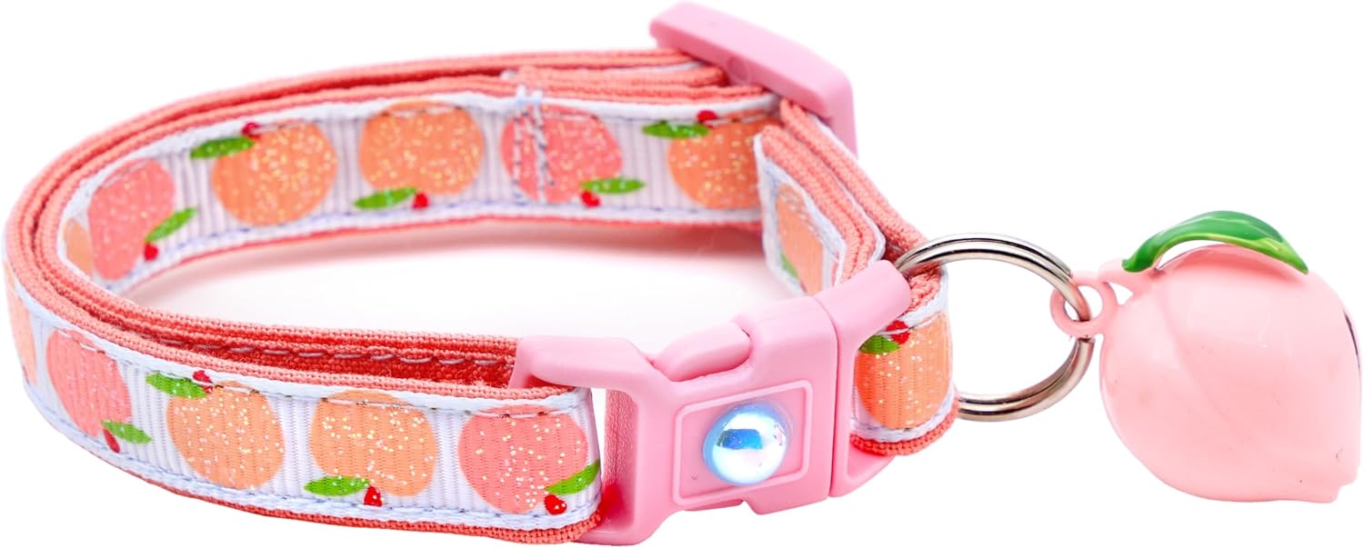 Peach Cat Collar with Bell | Safety Breakaway Collar | Adjustable Large Size or Kitten (Small(10lbs & Less), Blue)