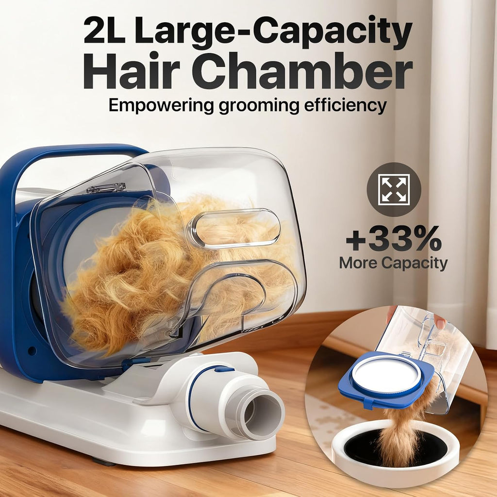 Buenkee Dog Grooming Vacuum Kit, 15000Pa Clipper, Shedding Brush, 2L, White | Brush, trim and deshed at home with less flying fur, mess-control suction and fewer emptying breaks during longer sessions