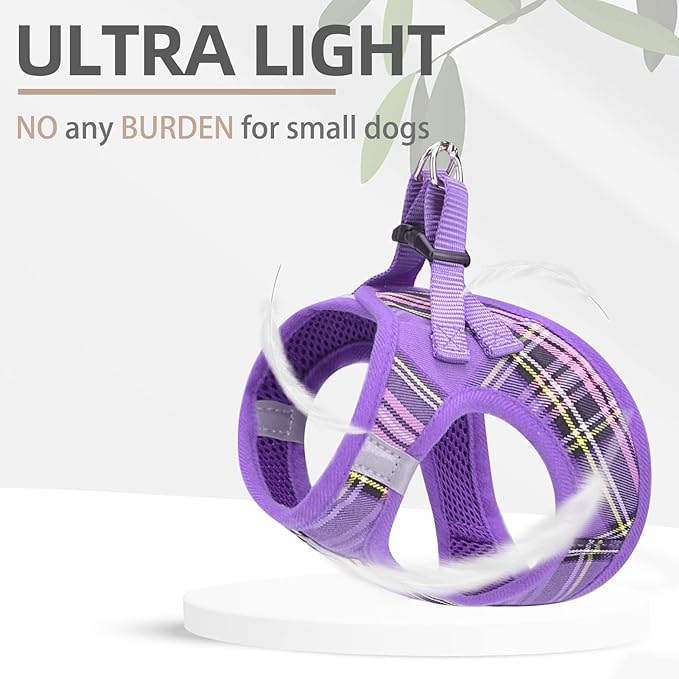 PUPTECK Adjustable Dog Harness Collar and Leash Set Step in No Pull Pet Harness for Small Medium Dogs Puppy and Cats Outdoor Walking Running, Soft Mesh Padded Reflective Vest Harnesses, Purple S