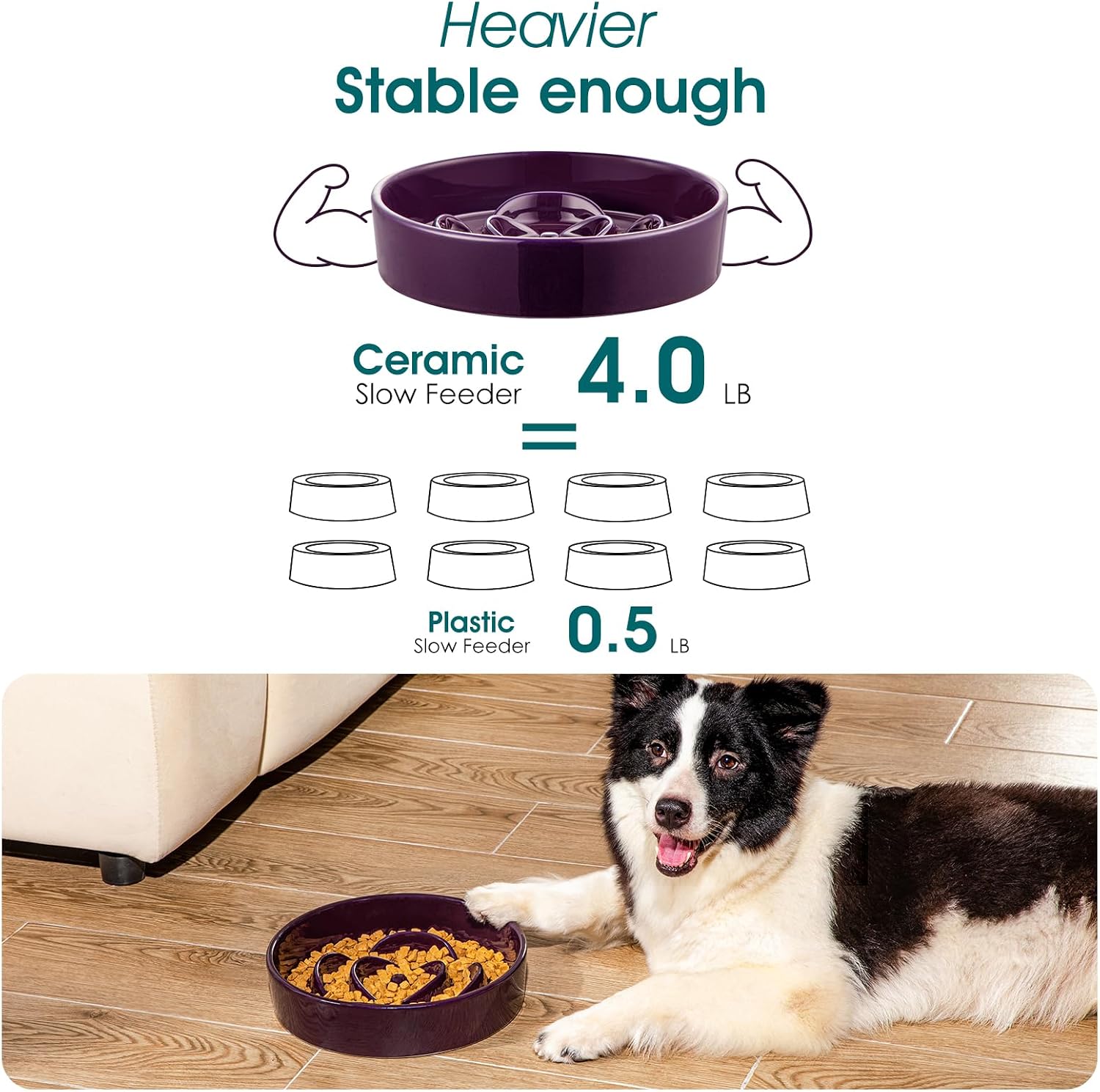 vancasso Slow Feeder Dog Bowl, 3 Cups Ceramic Large Puzzle Dog Food Dish | Maze Dog Food Bowl for Fast Eaters, Slow Feeding Design for Large Dogs, Promotes Healthy Eating Habits, Dark Purple