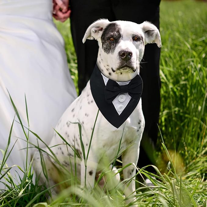 FUAMEY Dog Tuxedo for Large Dogs,Dog Formal Suit Dogs Attire Pet Bow Tie Puppy Party Costumes Cat Tux Outfits Pets Bandana Cosplay Adjustable Bowties Wedding Birthday Valentines Black XL
