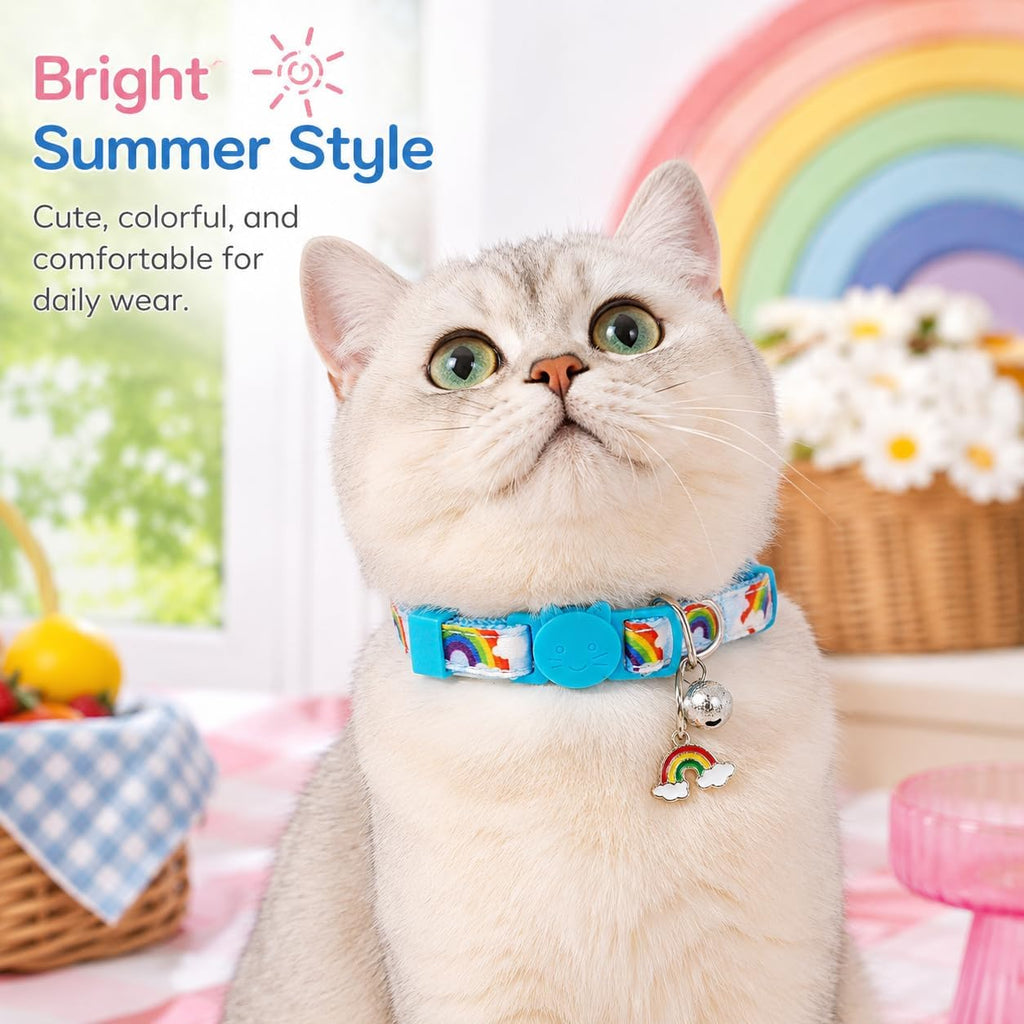 2 Pack Pride Month Cat Collar, LGPT Breakaway Kitten Collars with Bell & Rainbow Charm, Adjustable 7.8-12.8 in, Soft Summer Cat Collars for Cats Kittens