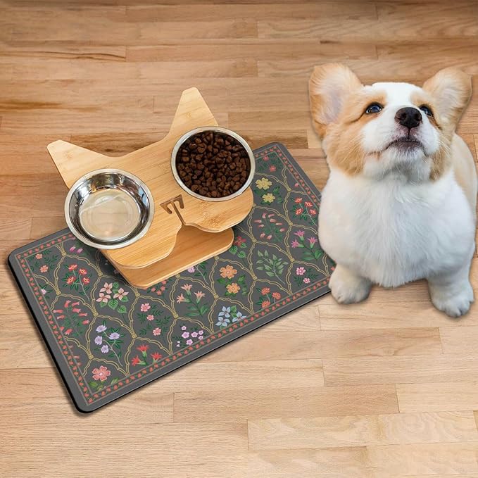 Absorbent Pet Dog Bowl Mat for Food and Water, Pet Cat Food Feeding Mat with Non Slip Rubber Backing, Dog Food Mats for Floors Waterproof, 12"x20"