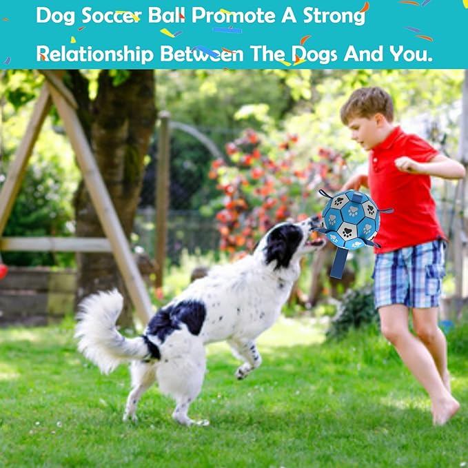 Durable Rope Tug Soccer Ball Dog Toy - Water Floating, for Small Medium Dogs (Blue, 8 Inch)