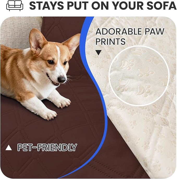 Waterproof Couch Covers for Pets, Waterproof Dog Bed Cover, Anti-Slip Soft Dog Blankets, Couch Cover for Dogs Washable, Pet Blanket for Puppy Large Dogs Cat (82x102 Inch, Coffee)