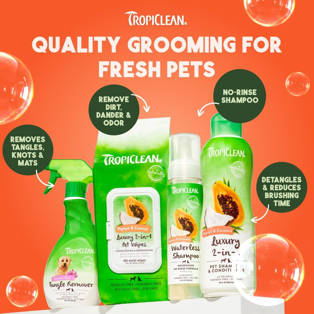 TropiClean 2-in-1 Dog Shampoo and Conditioner, Professional Dog Shampoo, Moisturizing Detangler, Puppy Safe, Made in USA, Papaya Scent, 1 Gallon