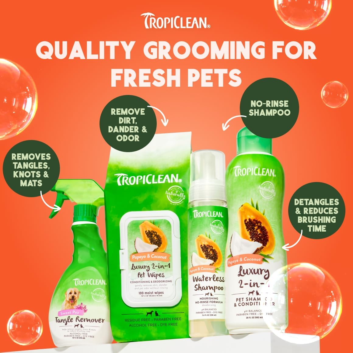 TropiClean 2-in-1 Dog Shampoo and Conditioner, Professional Dog Shampoo, Moisturizing Detangler, Puppy Safe, Made in USA, Papaya Scent, 1 Gallon