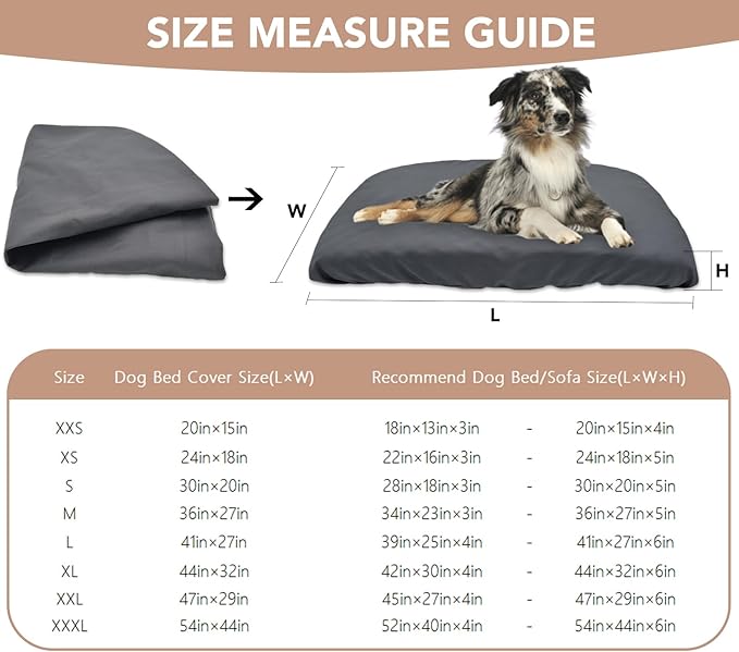 Dog Bed Cover Waterproof Replacement Machine Washable Covers for 44x32 Inch Dog Bed Heavy Duty Scratch Resistant Mattress Protector Pet Bed Cover Only Grey
