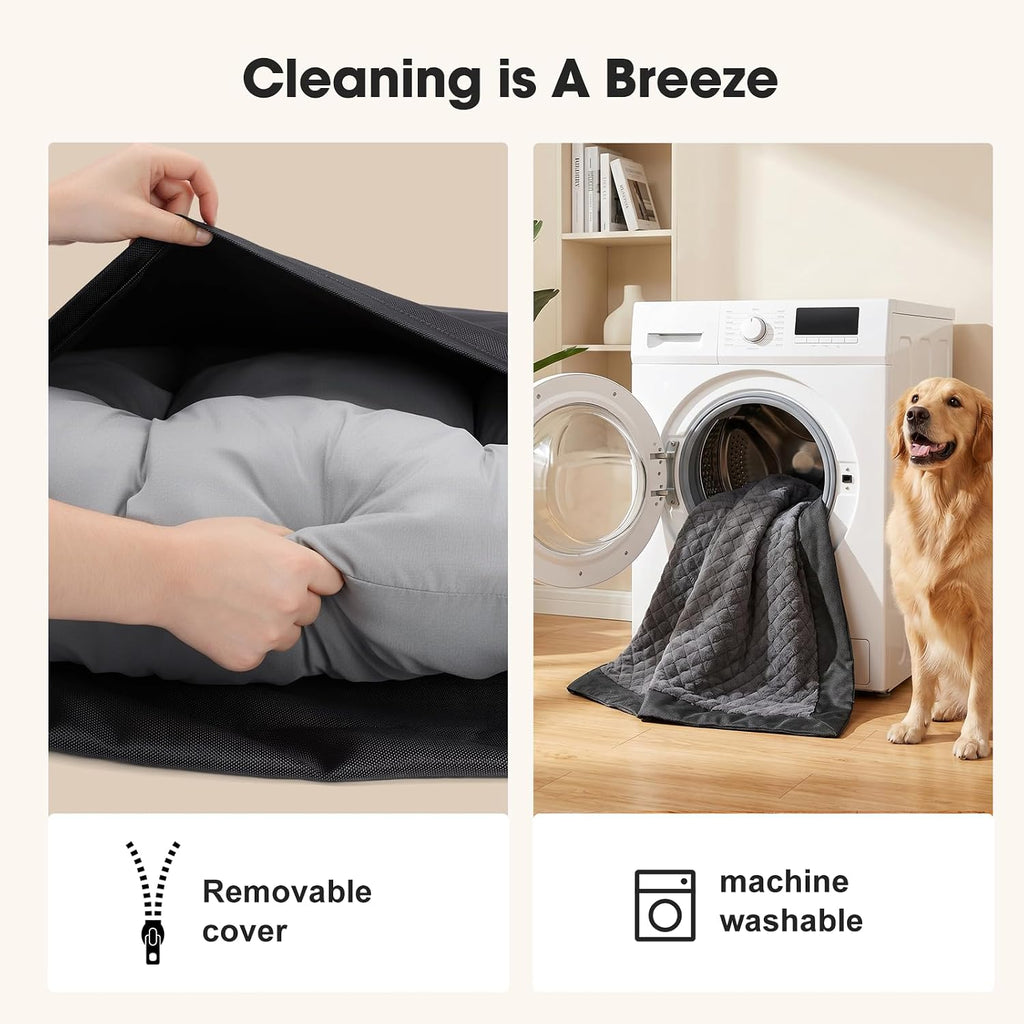 GASUR Indestructible Chew-Proof Dog Bed for Large Dogs, Durable Crate Bed | Large Sized Dog Bed for Aggressive Chewers, Waterproof & Washable Pet Couch with Removable Cover (Grey, L, 41"x27")