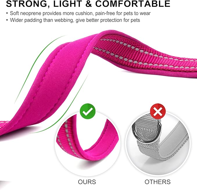azuza Reflective Dog Collar,Soft Neoprene Padded Pet Collar with ID Tag Ring,Adjustable for Puppy and Small Dogs,Hot Pink,XS