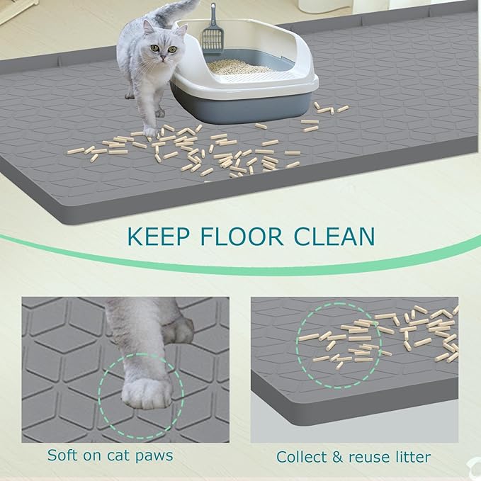 Cat Litter Mat for Litter Box, Silicone Large Cat Litter Trapping Mat - 40x28 in, Waterproof & Non-Slip, Durable & Easy Clean, Gray
