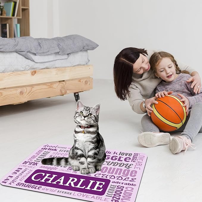 Personalized Dog Cat Food Mat Waterproof Non Slip Pet Bowl Name Mat Absorbent Quick Dry Custom Feeding Mat for Floors Dog Cat Grid