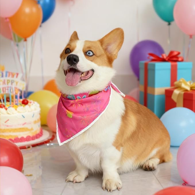 Birthday Dog Bandanas Girl,Pink Reflective Dogs Scarfs for Birthday Party Decorations Supplies for Dogs Pet Accessories,Cat Dogs Triangle Pet Scarves for Small Dogs Outfit,S