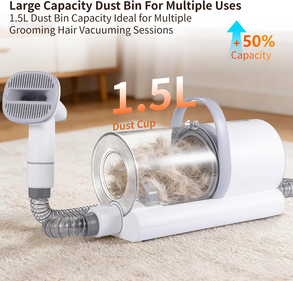 Dog Grooming Vacuum, 12000Pa Powerful with 1.5L Cup 7 in 1 Pet Electric Grooming Vacuum for with Hair Clipper & Shedding Brush, Low Noise, 3 Suction Levels for Thick Hair Cats & Dogs