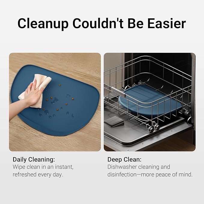 DownyPaws Dog Food Mats for Floors Waterproof, BPA Free Silicone Dog Bowl Mat, Non-Slip Pet Feeding Mat with High Raised Edge, Cat Placemat for Messy Drinkers, 24"×17", Ocean