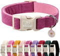Cute Corduroy Dog Collar - Fuchsia Adjustable Dog Collars for Medium Dogs 25-50lbs, Fade-Proof with Secure Snap & Little Charm, Christmas Birthday Gift, M