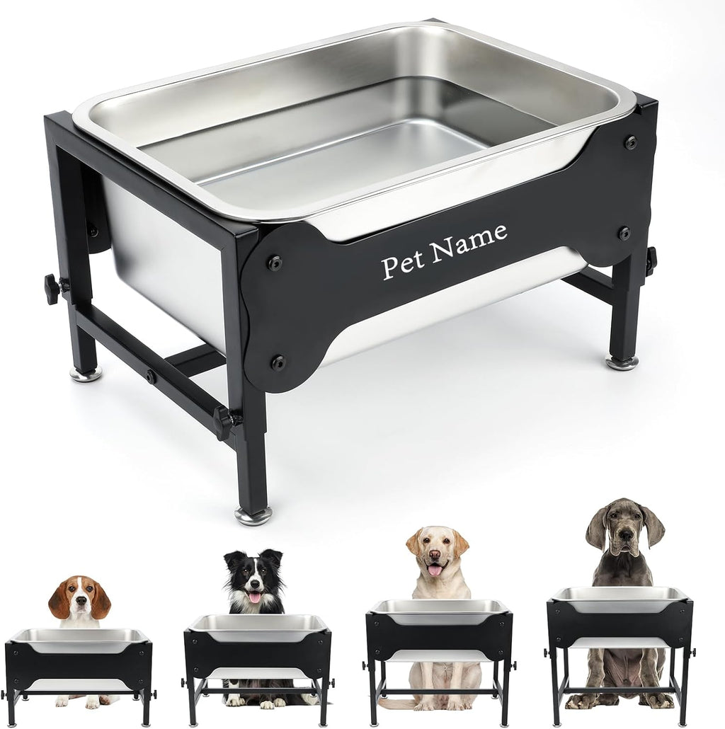 4 Gallon Elevated Dog Water Bowl, 4-Height Stand for Large Dogs | 4 Gallon Stainless Steel Bowl, 4 Heights 9.65-15.16 in, Non-Slip Feet, Indoor Outdoor Use, Easy-Clean Surface, Large Breeds