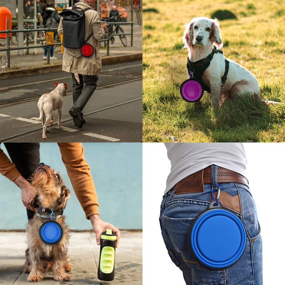 Collapsible Dog Bowls - 4 Pack, Portable Travel Water and Food Bowl with Carabiner Clip for Dogs and Cats - Ideal for Walking, Traveling, and Hiking