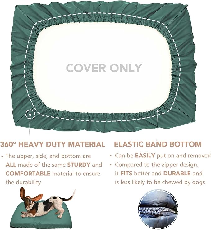 Dog Bed Cover Waterproof Replacement Machine Washable Covers for Dog Bed Heavy Duty Scratch Resistant Mattress Protector Pet Bed 41x27 Inch Dark Green Cover Only