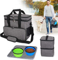 Teamoy 2 Layer Dog Travel Bag, Pet Supplies Weekend Tote Organizer, Gray | Large Dog Bag for Supplies with 2 Silicone Collapsible Bowls, 2 Food Carriers, 1 Water-Resistant Placemat