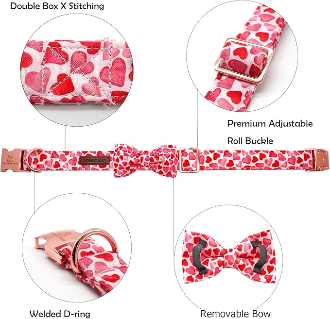 Lionheart glory Dog Bow Collar Valentine's Day Dog Collar for Large Dogs, Hearts Dog Collar with Bowtie Spring Dog Collar Pet Collar Bows