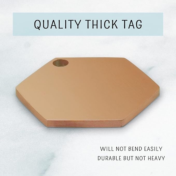 Ultra Joys Personalized Hexagon Dog Tag - Brushed Stainless Steel, Rose Gold, Small
