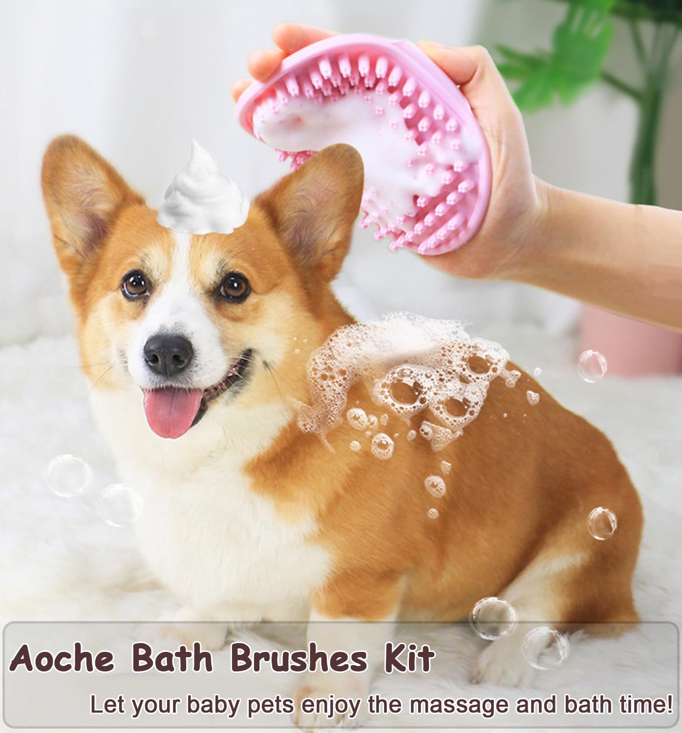Pet Grooming Brush Kit, 4Pack Dog Bath Brushes Flea Comb Set for Cat | Rubber Pet Shampoo Brush Soothing Massage Brush for Shedding 2pcs Fine Tooth Lice Comb for Long Short Hair Dogs & Cats