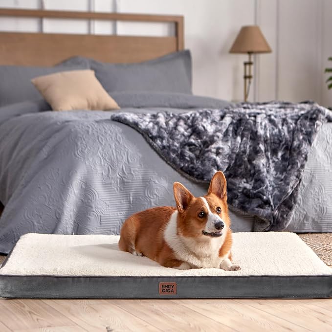 EHEYCIGA Orthopedic Dog Beds for Large Dogs with Removable Washable Cover, Beige, 36x27