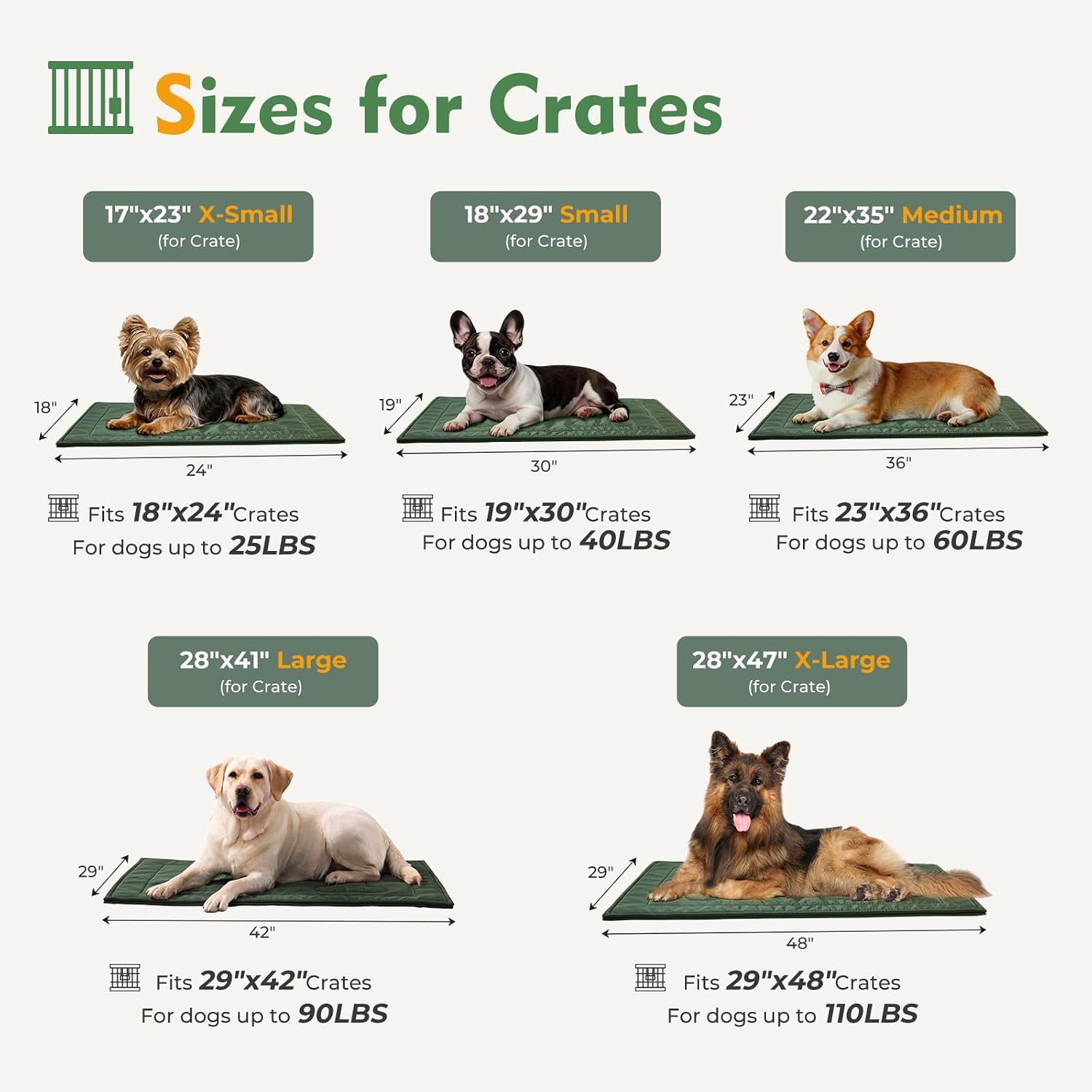Chew Proof Indestructible Dog Crate Pad,Large (28"x41"),Green | Durable,for Aggressive Chewers,Tough,chew resistant, non chewable,Machine Washable & Waterproof,Indoor Outdoor