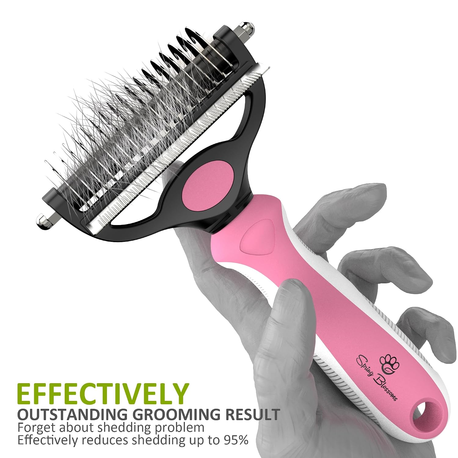 Spring Blossoms-2 in 1 Professional Grooming Rake for Cats & Dogs-Dematting Comb for Easy Mats & Tangles Removing,Pet Brush Safe No More Nasty Shedding and Flying Hair (Purple)