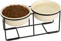 Elevated Ceramic Dog Bowl Set - Double Dishes with Non-Slip Iron Stand - Raised Feeding Station for Food & Water - Ideal for Small and Medium Dogs - 2 × 720ml Capacity - Beige - 15 cm Height